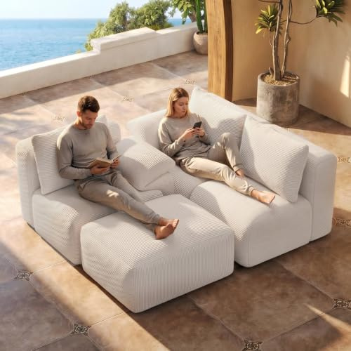 Sofá Seccional Modular con Cojines, Sofá de esquina Convertible | Sofá Deshuesado Comprimido con asiento profundo. Espuma de memoria de forma|Panaaa|264x161x71cm|Gris|No requiere ensamblaje