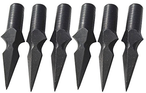 AMEYXGS 6pcs Traditional Hunting Broadheads Archery Glue on Arrowheads for Wooden Bamboo Arrows for 8mm Bamboo Wood Arrows (Black02)