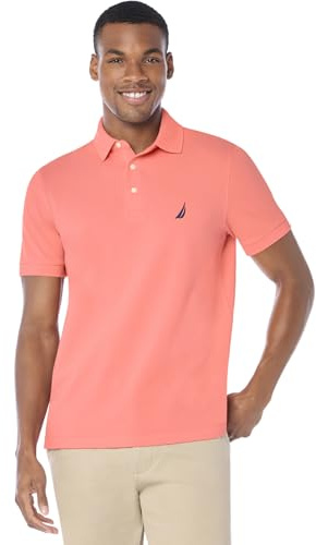 Nautica Men's Short Sleeve Solid Stretch Cotton Pique Polo Shirt Shirt, Pale Coral, Medium