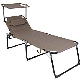 LINDER XXL Sonnenliege Dreibeinliege mit Sonnendach Taupe gepolstert