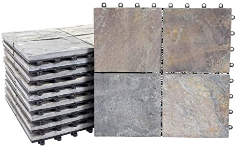 Steinfliese HWC-E18, Bodenfliese Steckfliese Balkon/Terrasse Naturstein, 11x je 30x30cm = 1m² - Granit bunt