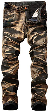 Andongnywell Men's Vintage Skinny Moto Biker Jeans Stretch Patch Jean Straight Denim Pants Trousers (Yellow,40)