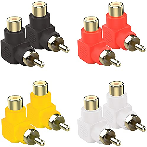 Greluma 8 STK Vergoldete RCA Cinch-Stecker auf Cinch-Buchsen, 90-Grad-Adapter mit Rechtwinkligem Winkel (4 Farben)