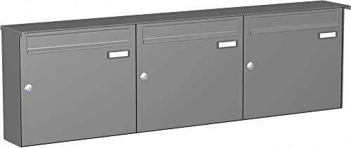 Max Knobloch Briefkastenanlage Aufputz mit eckiger Verkleidung Modell A1 Farbe RAL 9007 Graualuminium, Größe mit 3 Briefkästen