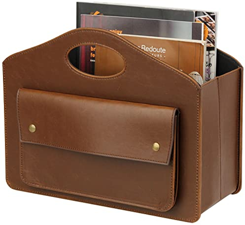 HofferRuffer Magazine Basket Holder, Foldable Magazine Rack, Document File Holder Organizer, File Folder, Newspaper Storage Bin Organizer for Home or Office, Home or Office (Brown)