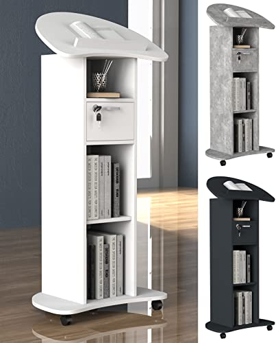 VCM Holz mobiles Rednerpult | Maße ca. H. 110 bis 120 cm x B. 56 cm x T. 37 cm | rollbar mit Schublade | Stehpult | Stehtisch - Redola