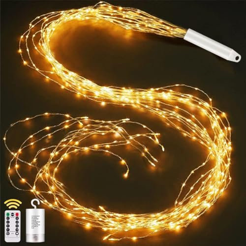 Cozymeow Luci Albero di Natale 2M 200 LED Luci di Natale da Esterno Cascata a Batteria con Telecomando, 8 Modalità Cascata Interno Impermeabile Catena Luminosa Natalizie per Balcone
