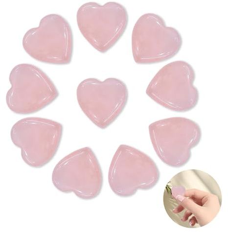 10 Pièces Rose Quartz Pierre Naturelle Kit, 2 cm Cristaux de Guérison, Pierres Précieuses en Forme de Cœur Amour, Cadeaux d'éNergie Spirituelle pour Femmes Reiki Divination Méditation Decoration