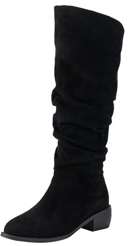 BIISDOST Bottes d'équitation thermiques à talons hauts pour femme - Mode vintage - Talons hauts - Élégantes - Décontractées - Bottes d'hiver - Bottes classiques à enfiler - Chaussures d'hiver hautes,