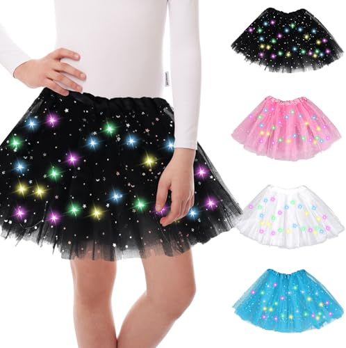 GUBOOM Falda Tutú para Niñas con Luz LED, Tutu Mujer LED Luces de Colores, Tutú para Mujer 30 cm, Tutu Falda Mujer, Falda De Baile De Estrella De Lentejuelas, para Danza Fiesta, Halloween (Negro)