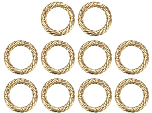 QUARKZMAN 10pcs Hebillas de Resorte, 29mm Anilla con Resorte Llavero Metálico Gancho Snap Redondo de Metal Mosquetón Cierre Abierto para Bisutería Artesanía Bricolaje Bolso, Dorado