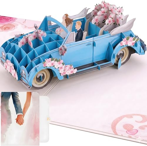 PACKLIST® Tarjeta Felicitación Boda Pop Up 3D Coche de Bodas – Tarjeta Regalo Boda para Dinero, Participa en Luna de Miel - Incluye Tarjeta para Mensaje Personalizado y Sobre ¡Un detalle Inolvidable!