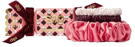 SLIP Assorted Scrunchies in Holiday Cracker Packaging: Anti-Crease, Anti-Breakage Slipsilk™ Design Protects Delicate Hair | Includes 3 Pure Silk Scrunchies, Sweetheart