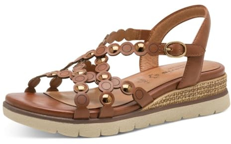 Tamaris Sandali da donna Comfort Wedge/Plat Sand con zeppa, color cognac Nappa, 41 EU