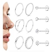 Morfetto 10Pcs Tragus Piercing Silber Helix Piercings Chirurgenstahl 316L Nasenpiercing Stecker 20G Nase Push-In Flat Hypoallergene Nasenstecker Labret Medusa Conch Piercing Ohr Ohrringe Set CZ-S20G