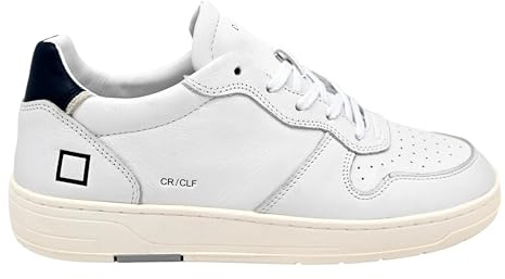 D.A.T.E. Court Calf Sneakers Uomo, Tomaia in Pelle, Interno in Pelle e Cotone, Plantare Estraibile in Pelle e Lattice (White Blue, Sistema Taglie Calzature EU, Adulto, Numero, Media, 42)
