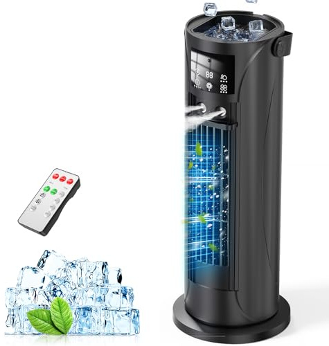 Aire Acondicionado Portátil，Mini Aire Acondicionado Sin Tubo de Escape con Refrigeración por Nebulización, Función de Temporizador, 4 Velocidades de Ventilador, para Oficina y Dormitorio, Negro