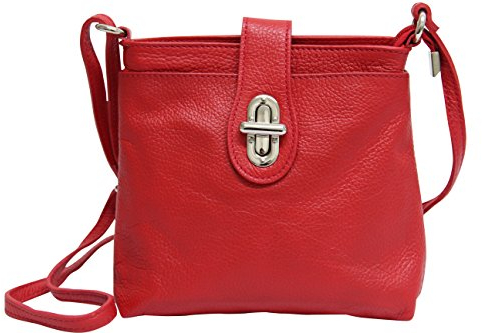 AMBRA Moda Damen echt Ledertasche Handtasche Schultertasche Umhängtasche Citybag Girl Crossover GL007 (Rot)