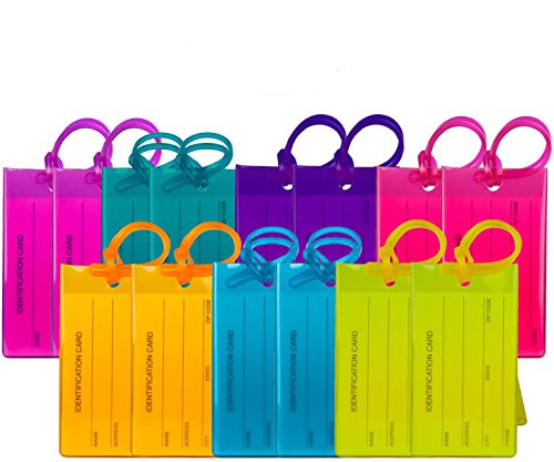 Etichette per Valigie, Zaini, Borse da Viaggio e Aereo | Targhette Bagaglio Flessibili Realizzate in PVC Resistente | Confezione da 14, Colori Assortiti