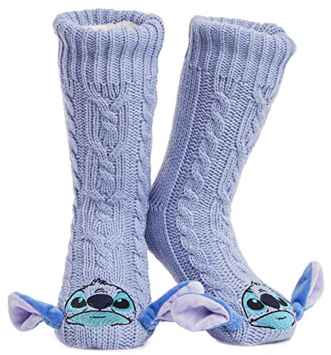 Disney Calze a Pantofola da Donna EU 35-41, Calzini Antiscivolo Donna in Caldo Pile, Idea Regalo (Blu Lavanda Stitch)