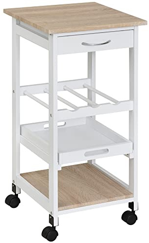HOMCOM Carrito de Cocina Pequeño con Botellero 37x37x76 cm Blanco