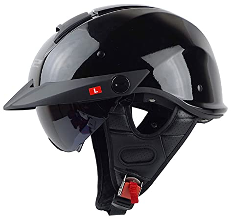 Motorrad Halbhelme Halboffenes Gesicht Schützen Helm Retro Half Helm Vintage Mofa Jethelm Oldtimer Open Face Helm Halbschale Scooter Helm Erwachsener Damen Herren ECE-Zertifizierung,Bright black,L