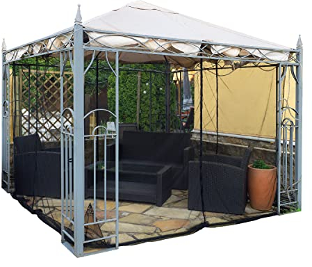 Kastenförmiges Moskitonetz für Pavillon Terrasse Lodge oder Balkon im Transportbeutel für Reisen (400x400, Schwarz)