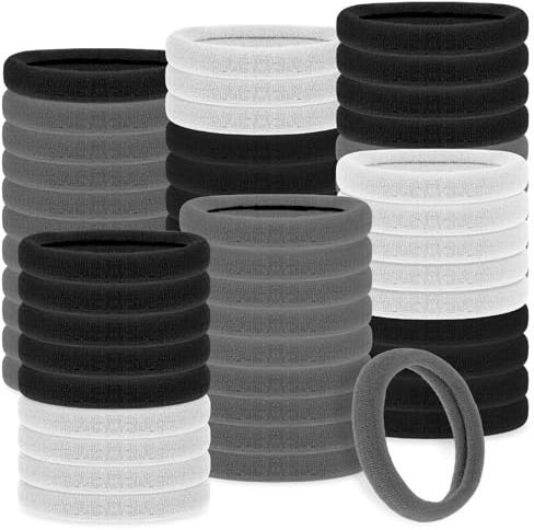 Cobee 100 gomas de nailon para el cabello que no dañan el cabello grueso, sin costuras, suaves, a granel, coletas elásticas (negro, blanco, gris, 4 mm)