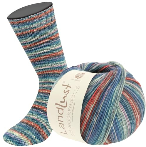 LANA GROSSA Landlust Sockenwolle 6-fach | Sockenklassiker, bedruckt und waschmaschinenfest | Handstrickgarn aus 80% Schurwolle (Merino) & 20% Polyamid | 150g Wolle zum Stricken & Häkeln | 390m Garn