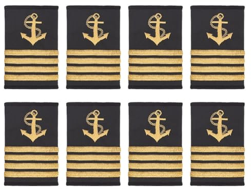 WEBEEDY 4 Paires D'Épaulettes Épaulettes D'Ancrage en Or Épaulettes D'Insigne Capitaine Compagnon Marine Flotte Amiral Uniforme Insignes Curseurs Cosplay Épaulettes Curseurs