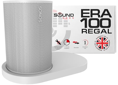 Sound bass ERA100 Support Mural pour étagère, Blanc, Simple (1 pièce) Compatible avec Haut-Parleur Sonos Era 100, Support, Gestion des câbles, matériel de Montage