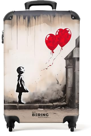 NoBoringSuitcases.com Valigia Bagaglio a Mano, Trolley 55x40x20 cm, 10 kg, Bagaglio a Mano (Ragazza Globo di Cuori - Rosso)