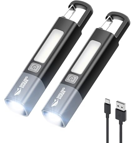 Smiling Shark Torcia LED Potente Professionale, G1 2 Pezzi Mini Torcia Ricaricabile USB con Luce Laterale 3 Modalità & Zoom Impermeabile Torce Alta Potenza con Gancio per Viaggio/Emergenza, Nero
