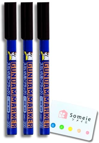 GSI Creos Gundam - Marcador ultrafino para revestimiento de paneles, color negro, paquete de 3 unidades y juego de notas adhesivas