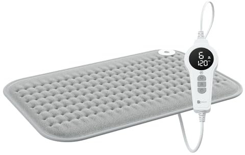 BR Bringer Infrarot Heizkissen mit Abschaltautomatik - Wärmekissen mit Tiefenwärme - 6 Heizstufen (25-60°C), Überhitzungsschutz, Waschbar, LED Display, Extra weiches Flanell (Grau, 45 x 30 cm)