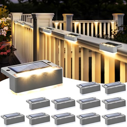 Solpex 12 stycken solcellslampor för utomhusbruk, varmvit, trappljus, vattentät, LED-belysning för utomhus, trappa, staket, trädgård, gård, terrass, takränna, dekoration (grå)