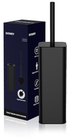 Escobilla de inodoro de silicona con soporte, color negro, rectangular, 2 cepillos de repuesto, juego de acero inoxidable para baño, limpieza higiénica