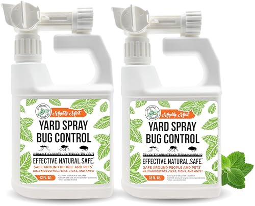Mighty Mint Peppermint Oil Lawn & Yard Bug Control Spray – Natural Outdoor Pest Repellent for Fleas, Ticks, Mosquitoes, Ants, and More – Plant-Based, Extra-Strength Formula – 32 oz (Pack of 2)