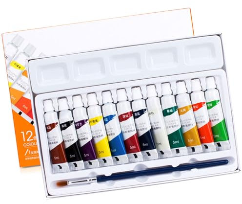 FROMCEO Pintura gouache profesional para artistas, principiantes, niños y adultos, pintura gouache de 12 colores, pintura a base de agua para lienzo y papel