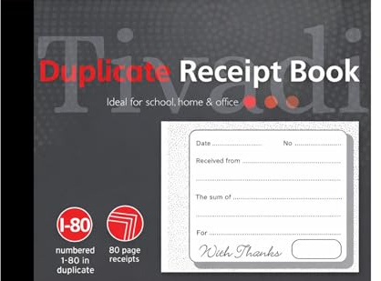 TIVADI Duplicate Receipt Book, Cash Book, A6 Size, 80 Pages, Numbered 1–80, Carbon Copy, Single Book