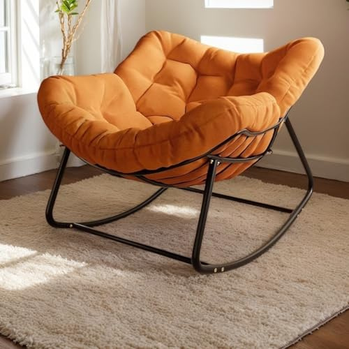 Agteruo Mecedora de Exterior, Silla Huevo para Patio, Silla Papasan de Interior, sillón de Mimbre de ratán, Moderna Silla Royal para Dormitorio, Sala de Estar, Porche, jardín, césped - Gris (Naranja)