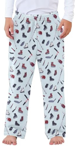 IHCVHQX Plush Pajamas Pants Hockey Sticks Gloves and Skates Long Sleep PJ Bottoms Soft Elastic Waist Sleepwear XL