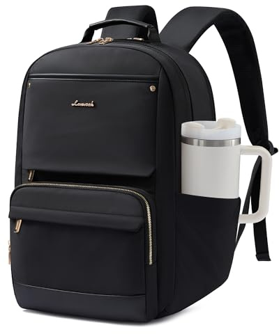 LOVEVOOK Laptop Backpack for Women with Large Capacity Cup Pocket, 15.6 inch Work Purse Travel Bag for Teacher Nurse, Waterproof Computer Business Back Pack, Cute Bookbag for School College, Black