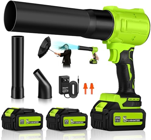 JUOIFIP Soplador de Hojas, Soplador Turbo Jet, Soplador de Aire Potente con 2 Baterías 800000 RPM, Ideal para Jardín, Coche, Patio, Nieve y Camping, Verde