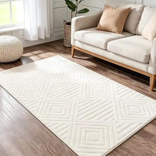 Capslpad Gobelin, för korridoren, 80 x 150 cm, kräm, modern, tvättbar, köksmatta, matta, 3D-geometri, högt-lågt-effekt, antiskid, mattor för vardagsrum, sovrum, entré