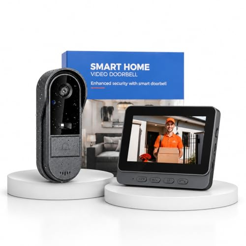 Sonnette Sans Fil avec Camera 2.4GHZ avce Écran 4,3'' Sans WiFi ni App | Interphone Video Sans Fil Exterieur Étanche Visiophone Ecran Audio Bidirectionnel Vision Nocturne Portier Video Sans Fil