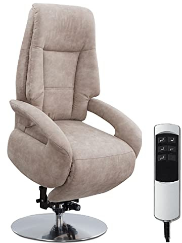 CAVADORE Edinburgh Sillón para Ver la televisión con Soporte de elevación, función Relax eléctrica Ajustable, 2 Motores eléctricos, Medidas 74 x 114 77 cm y Acabado Efecto Cuero en Color Beis