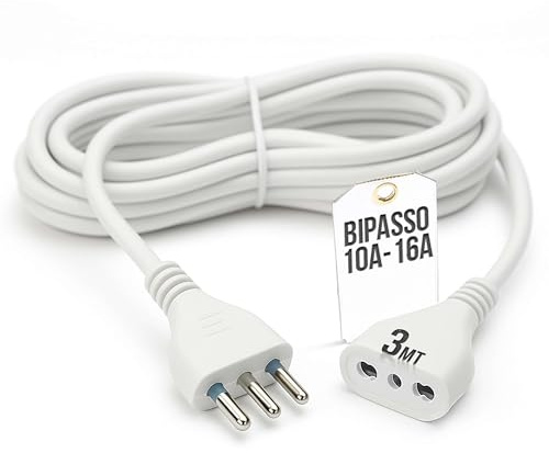 TEMPO DI SALDI Prolunga elettrica 3 Metri Flessibile e Resistente, con Spina Elettrica e Presa 16A Bipasso. Cavo Prolunga Elettrica, Extension Cable pratico per ambienti domestici e professionali