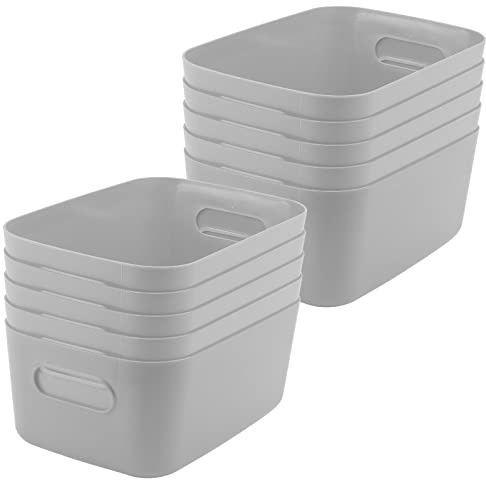MUKCHAP 10 Pack Grey Plastic Cupboard Storage Boxes, 25 x 16.5 x 10cm Plastic Storage Baskets with Handle, Kitchen Cupboard Organiser for Organisation, Storage