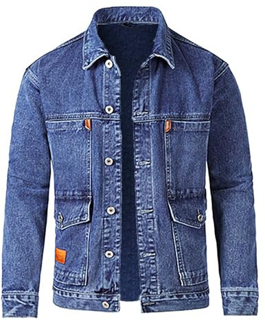 Yowablo Veste en jean à manches longues et col rabattu pour homme, manteau décontracté, couleur unie, automne et hiver Blouson Daim Homme